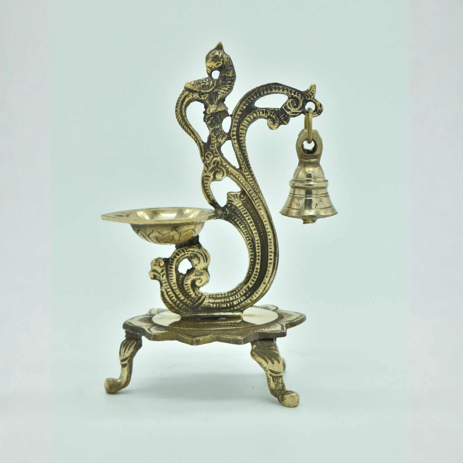 Artistic Brass Diya with Bell | Pure Brass Deepak | for Home, Office, Puja | Diwali Festival Gift Showpiece | Decorative Diya for Temple - Image 3