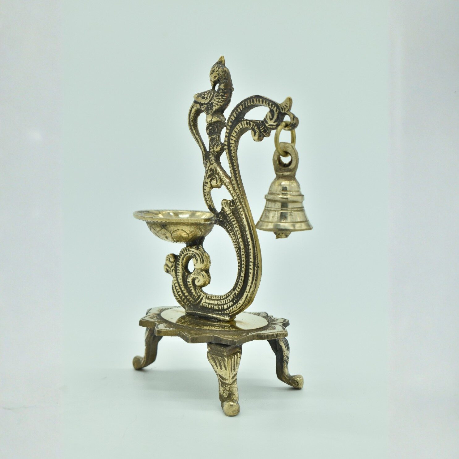 Artistic Brass Diya with Bell | Pure Brass Deepak | for Home, Office, Puja | Diwali Festival Gift Showpiece | Decorative Diya for Temple - Image 2