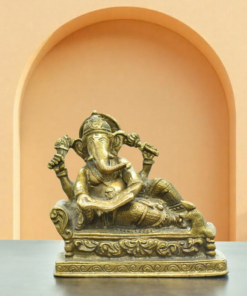 Reclining Lord Ganesh Brass Idol | Ganesha Ji Metal Statue | Lord Ganesh Sculpture | for Home, Office, Puja | Religious Figurines