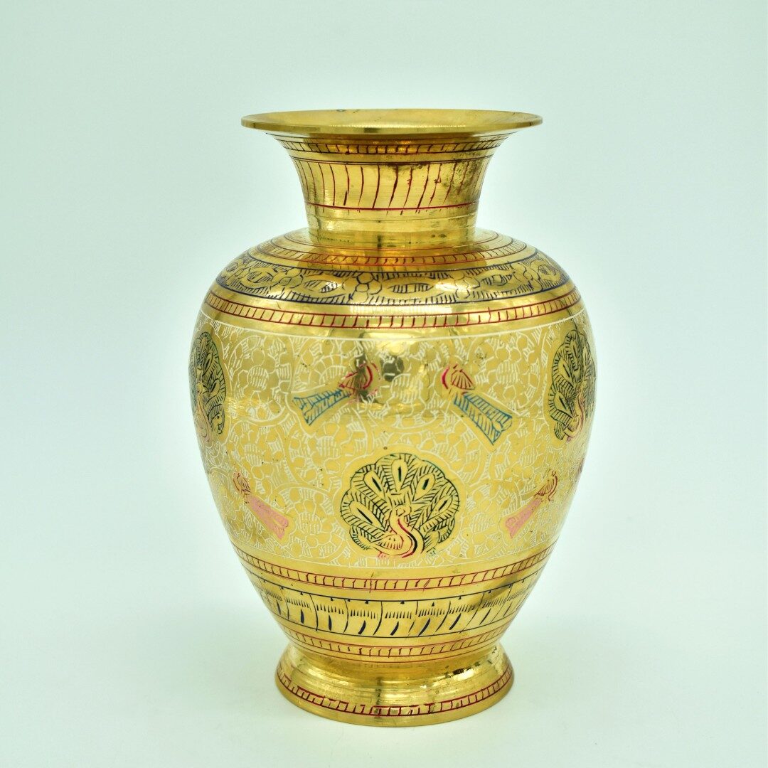 Handcrafted Brass Meenakari Vase with Peacock Design | Royal Rajasthani Engraved Flower Pot for Home Decor, Vastu, Living Room Accent & Luxury Ethnic Gifting - Image 2