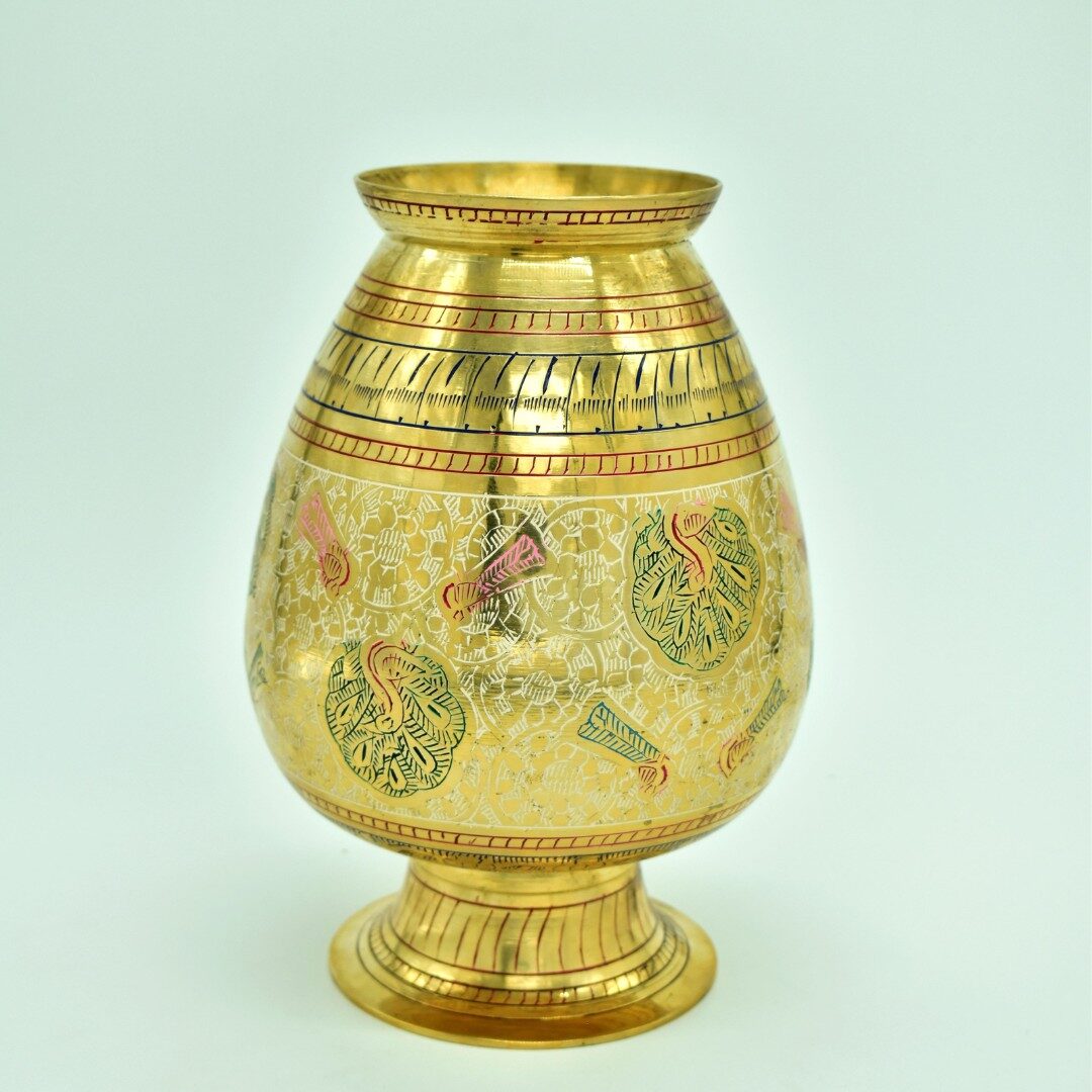 Handcrafted Brass Meenakari Vase with Peacock Design | Royal Rajasthani Engraved Flower Pot for Home Decor, Vastu, Living Room Accent & Luxury Ethnic Gifting - Image 4