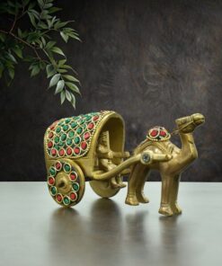 Brass Camel Cart Showpiece with Stone Work | Animal Cart | Cart Sculpture | for Home, Office | Animal Figurines | Decorative Cart Gift Showpiece