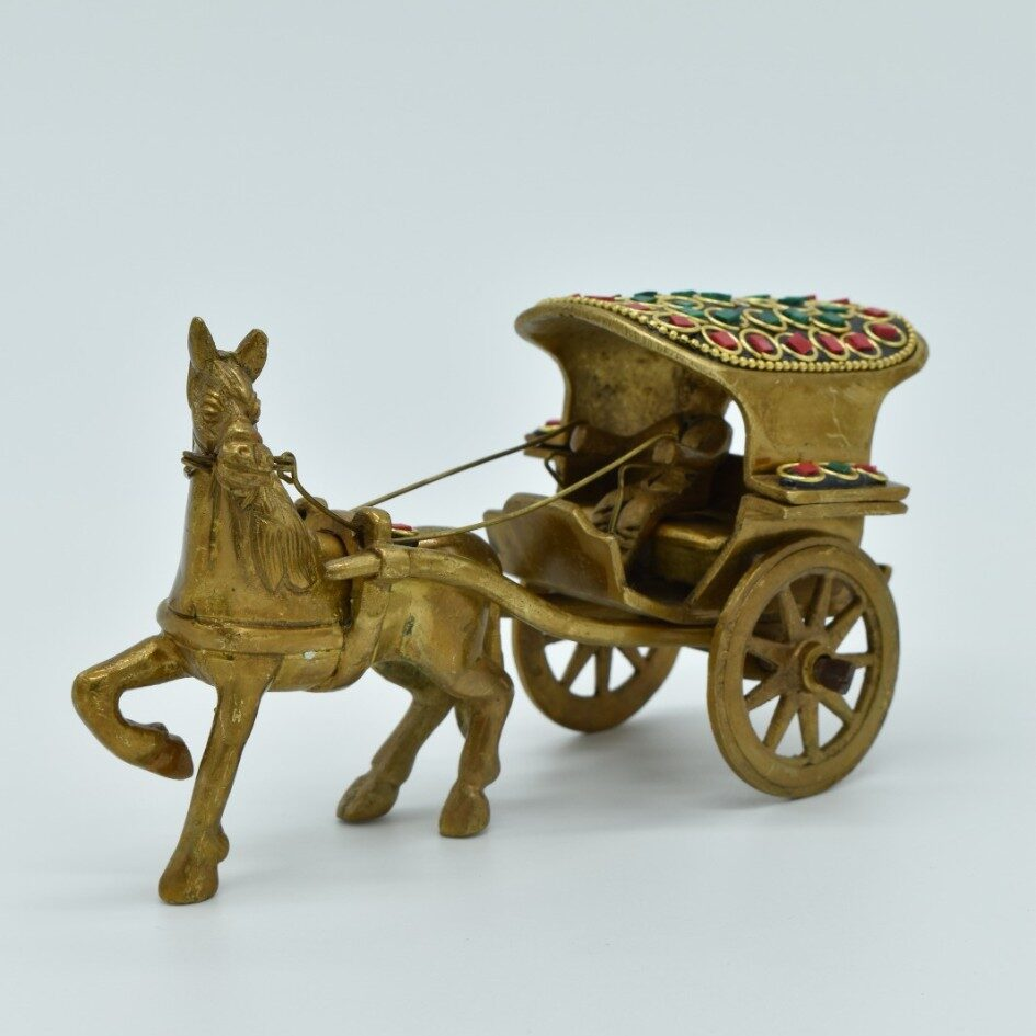 Brass Horse Cart Showpiece with Stone Work | Animal Cart | Cart Sculpture | for Home, Office | Animal Figurines | Decorative Cart Gift Showpiece - Image 2