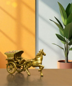 Brass Horse Cart Showpiece with Stone Work | Animal Cart | Cart Sculpture | for Home, Office | Animal Figurines | Decorative Cart Gift Showpiece