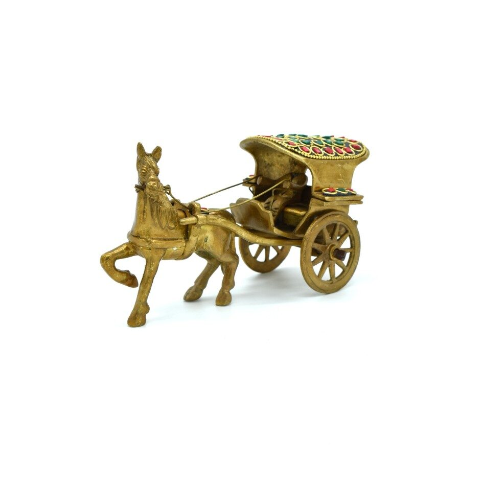 Brass Horse Cart Showpiece with Stone Work | Animal Cart | Cart Sculpture | for Home, Office | Animal Figurines | Decorative Cart Gift Showpiece - Image 4
