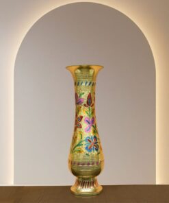 Handcrafted Tall Brass Meenakari Floor Vase with Colorful Floral Design | Royal Rajasthani Decorative Flower Pot for Living Room, Vastu, Entryway & Luxury Gifting