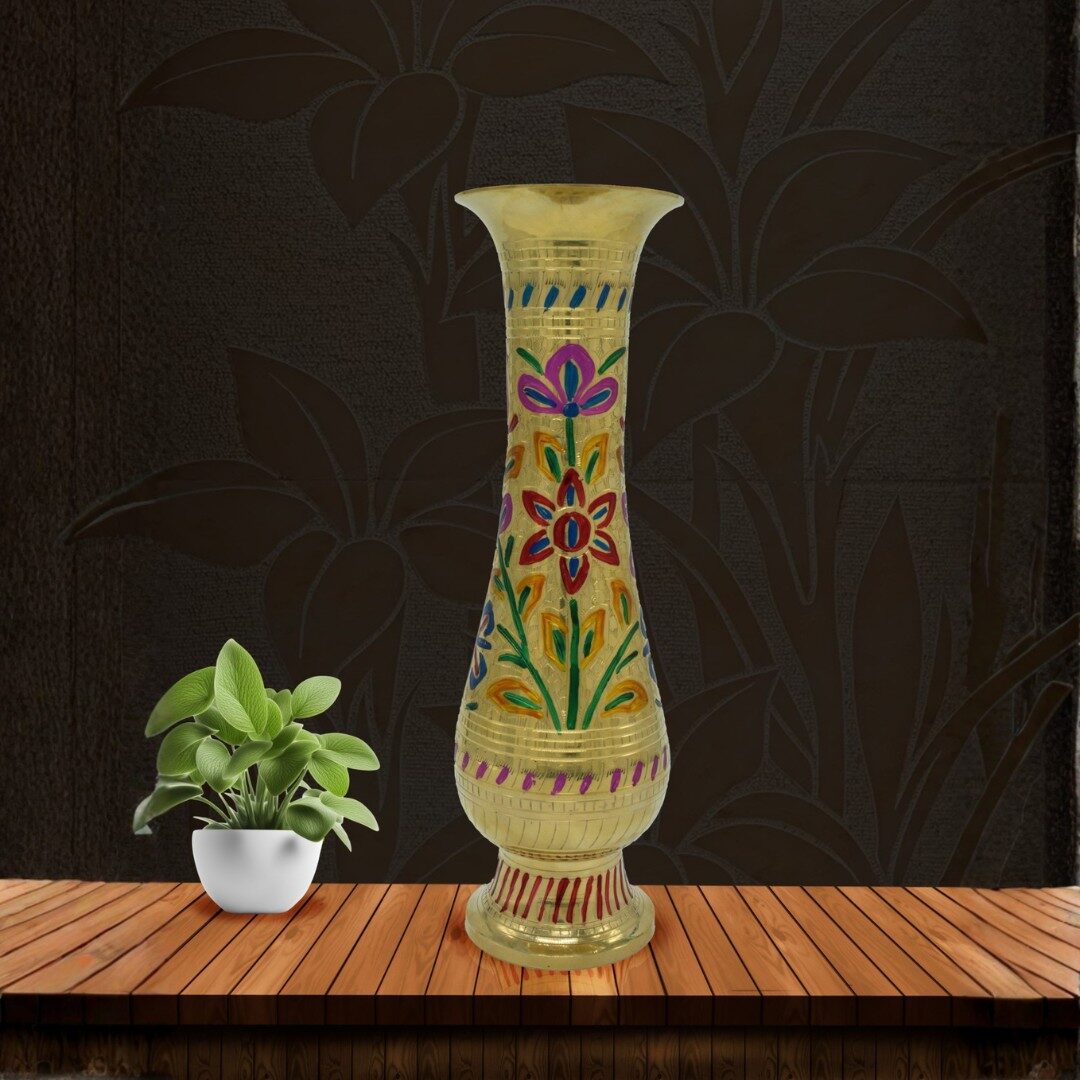 Handcrafted Tall Brass Meenakari Floor Vase with Colorful Floral Design | Royal Rajasthani Decorative Flower Pot for Living Room, Vastu, Entryway & Luxury Gifting - Image 2