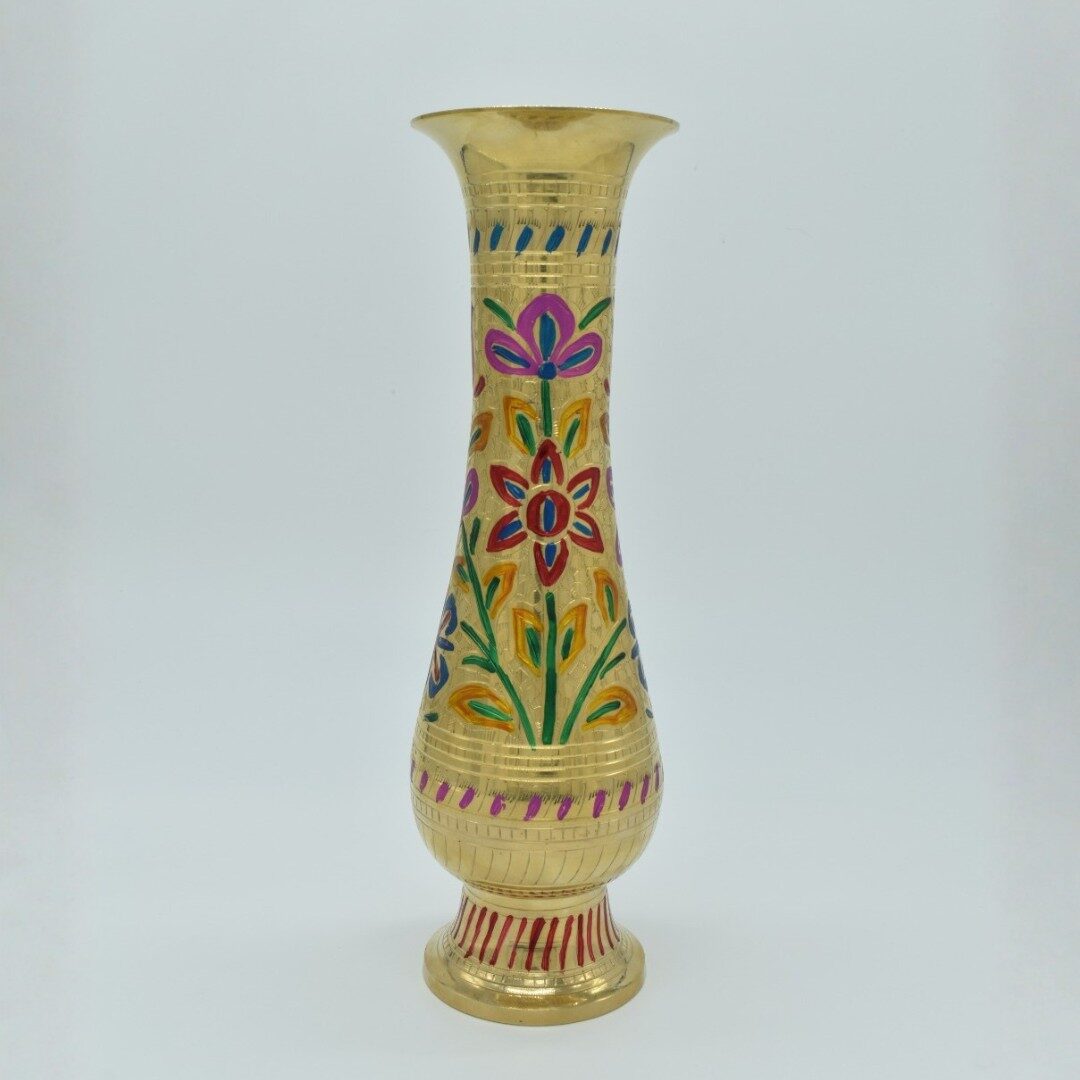 Handcrafted Tall Brass Meenakari Floor Vase with Colorful Floral Design | Royal Rajasthani Decorative Flower Pot for Living Room, Vastu, Entryway & Luxury Gifting - Image 3