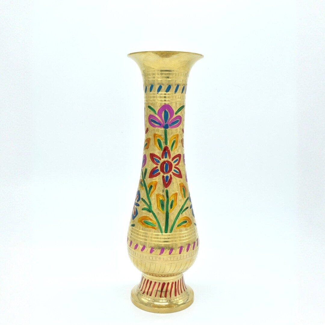 Handcrafted Tall Brass Meenakari Floor Vase with Colorful Floral Design | Royal Rajasthani Decorative Flower Pot for Living Room, Vastu, Entryway & Luxury Gifting - Image 4