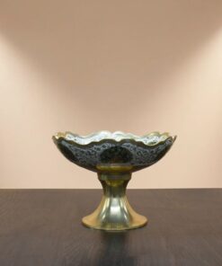 Handcrafted Brass Engraved Pedestal Bowl with Scalloped Edge | Antique Finish Urli for Vastu Home Decor, Table Centerpiece, Floating Diyas, Diwali & Gifting