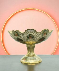 Handcrafted Brass Pedestal Decorative Bowl with Peacock Motif