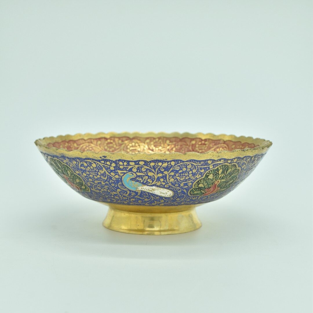 Handcrafted Brass Meenakari Peacock Pedestal Bowl | Royal Blue Enamel Urli for Vastu Living Room Decor, Table Centerpiece, Floating Flowers, Diwali & Luxury Gifting - Image 2
