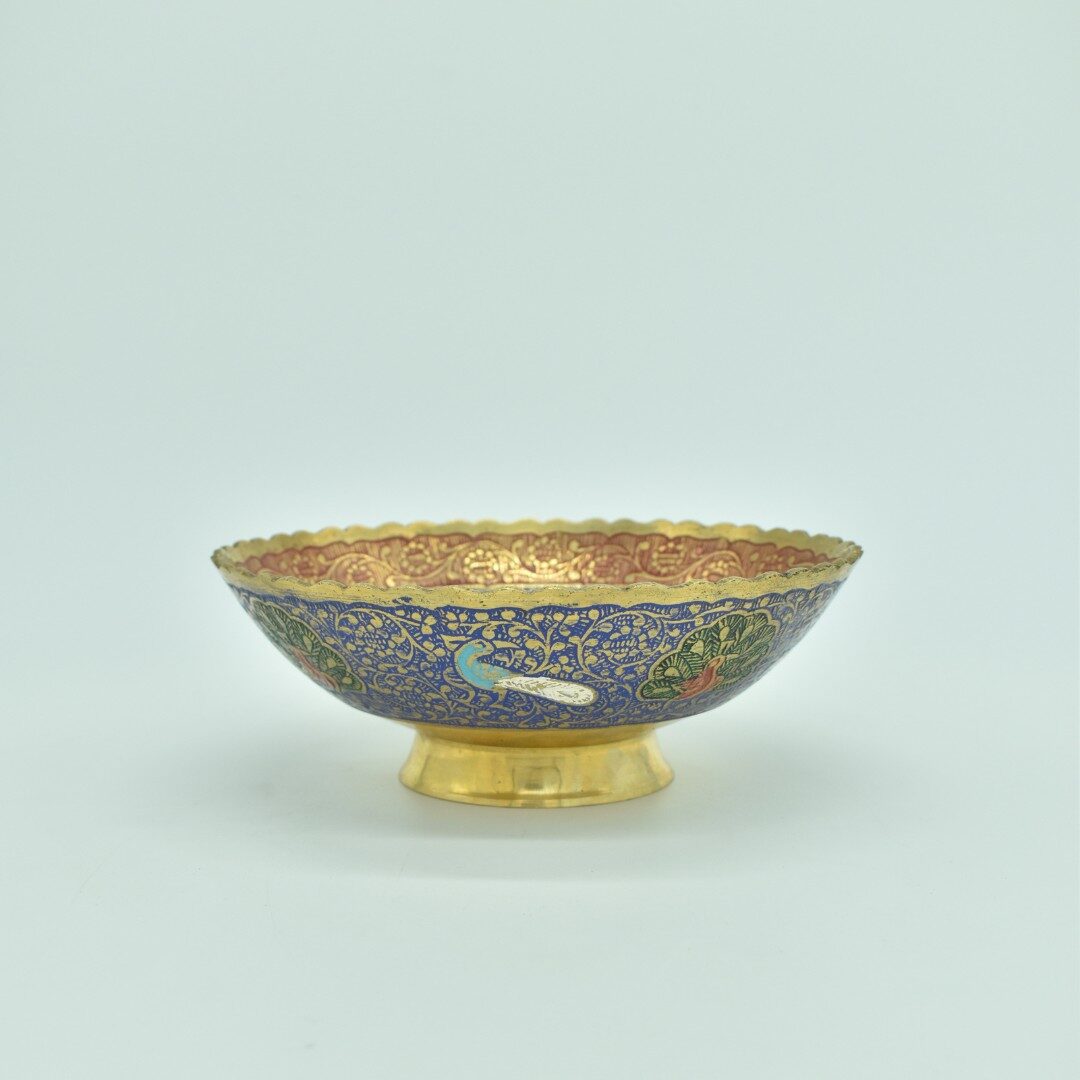 Handcrafted Brass Meenakari Peacock Pedestal Bowl | Royal Blue Enamel Urli for Vastu Living Room Decor, Table Centerpiece, Floating Flowers, Diwali & Luxury Gifting - Image 4