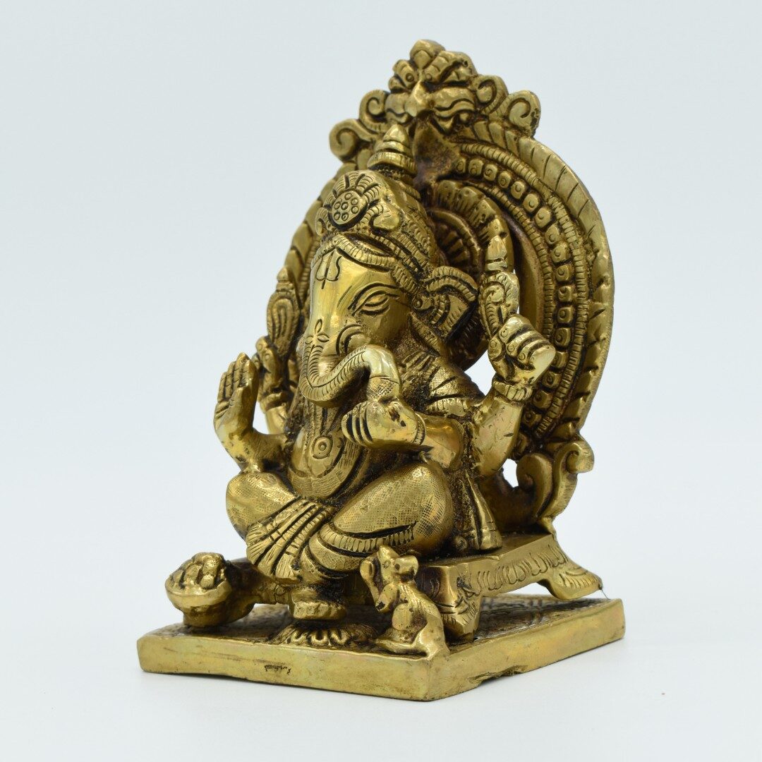 Handcrafted Brass Sitting Ganesha Idol with Prabhavali Arch | Vastu Vighnaharta Ganpati Murti for Home Temple, Office Desk, Good Luck, Ganesh Chaturthi & Gifting - Image 4