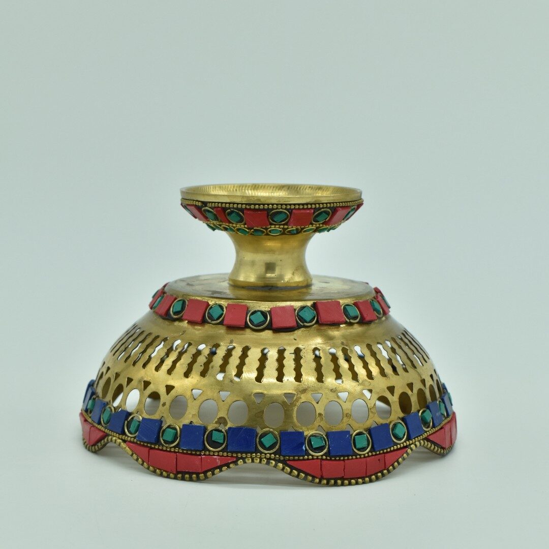 Handcrafted Brass Stone Work Fruit Bowl Urli with Meenakari | Vastu Royal Decor Centerpiece for Dining Table, Festive Gifting, Diwali, Wedding & Luxury Home - Image 3