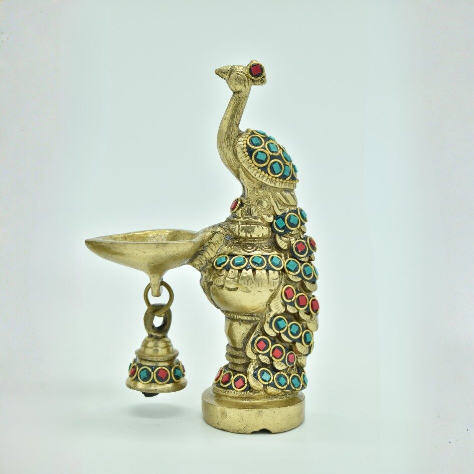 Brass Peacock Showpiece Set of 2 with Gemstones | Metal Statue | Pracock Sculpture for Home Decor, Office | Animal Figurines | Decorative Brass Gift Showpiece - Image 2