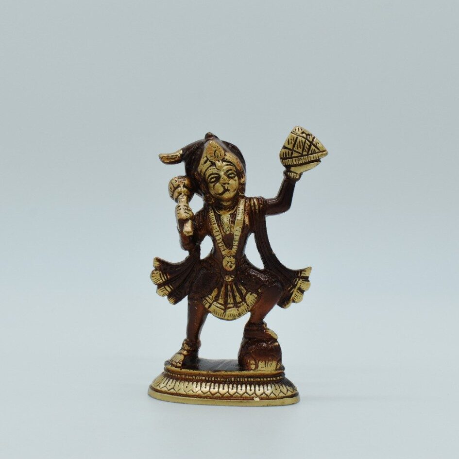 Hanuman Carrying Mountain Brass Idol | Copper Tone Religious Statue | Hindu God Murti for Home, Office & Puja Decor - Image 2