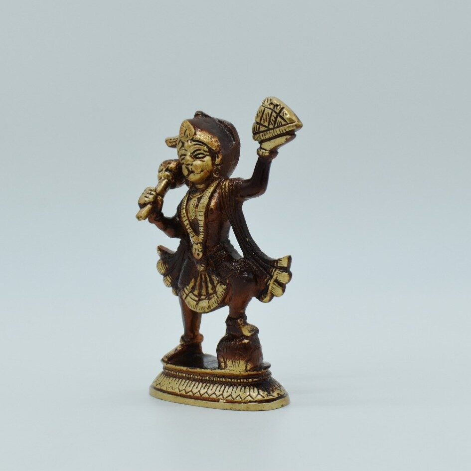 Hanuman Carrying Mountain Brass Idol | Copper Tone Religious Statue | Hindu God Murti for Home, Office & Puja Decor - Image 3