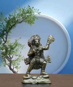 Bajrangbali Hanuman Lifting Parvat Brass Murti | Dual Tone Antique Finish | Spiritual Statue for Puja, Home Decoration & Gifts