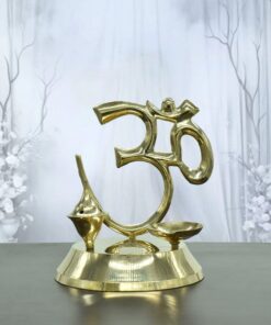 Artistic Om Diya with Incense Holder | Pure Brass Deepak | for Home, Office, Puja | Diwali Festival Gift Showpiece