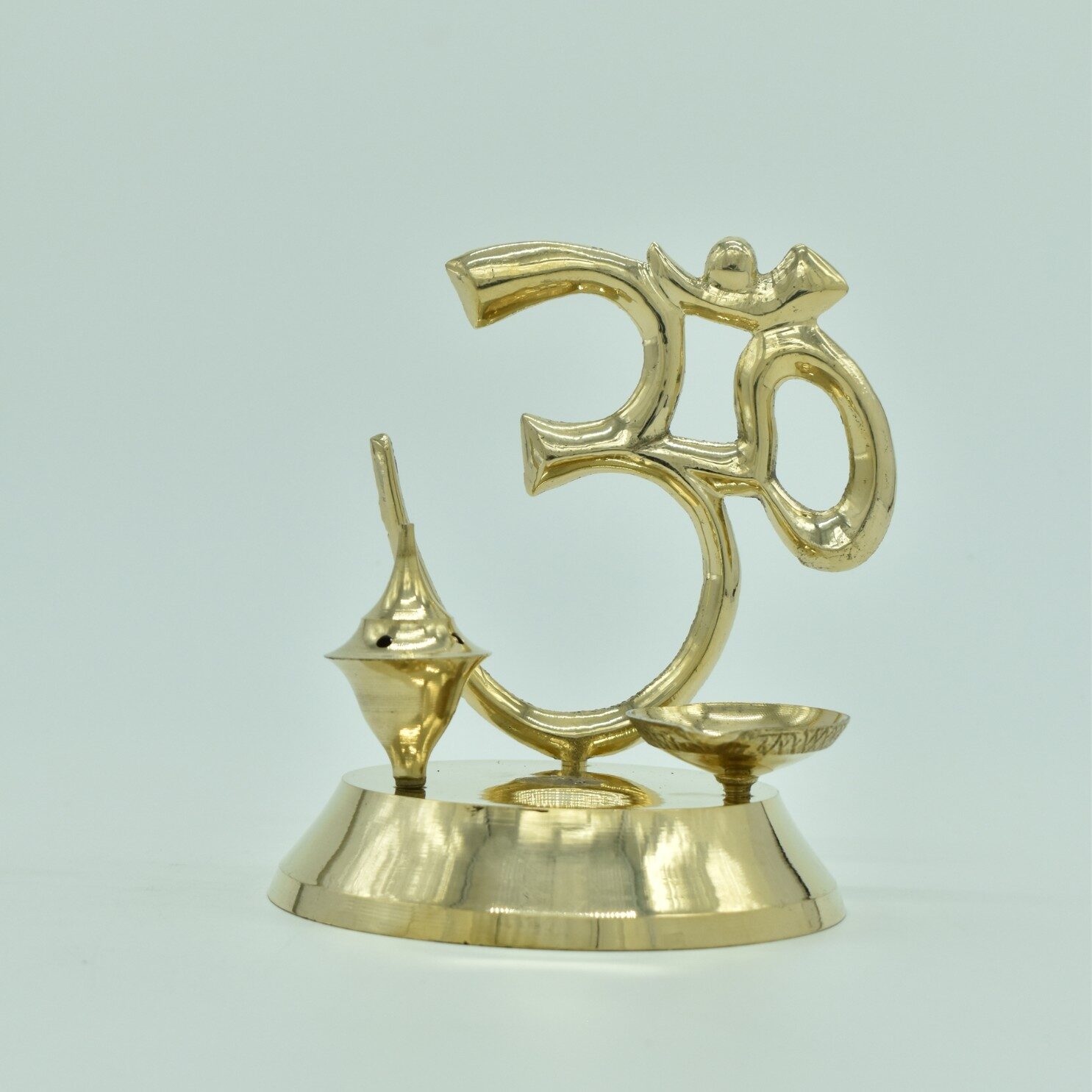 Artistic Om Diya with Incense Holder | Pure Brass Deepak | for Home, Office, Puja | Diwali Festival Gift Showpiece - Image 2