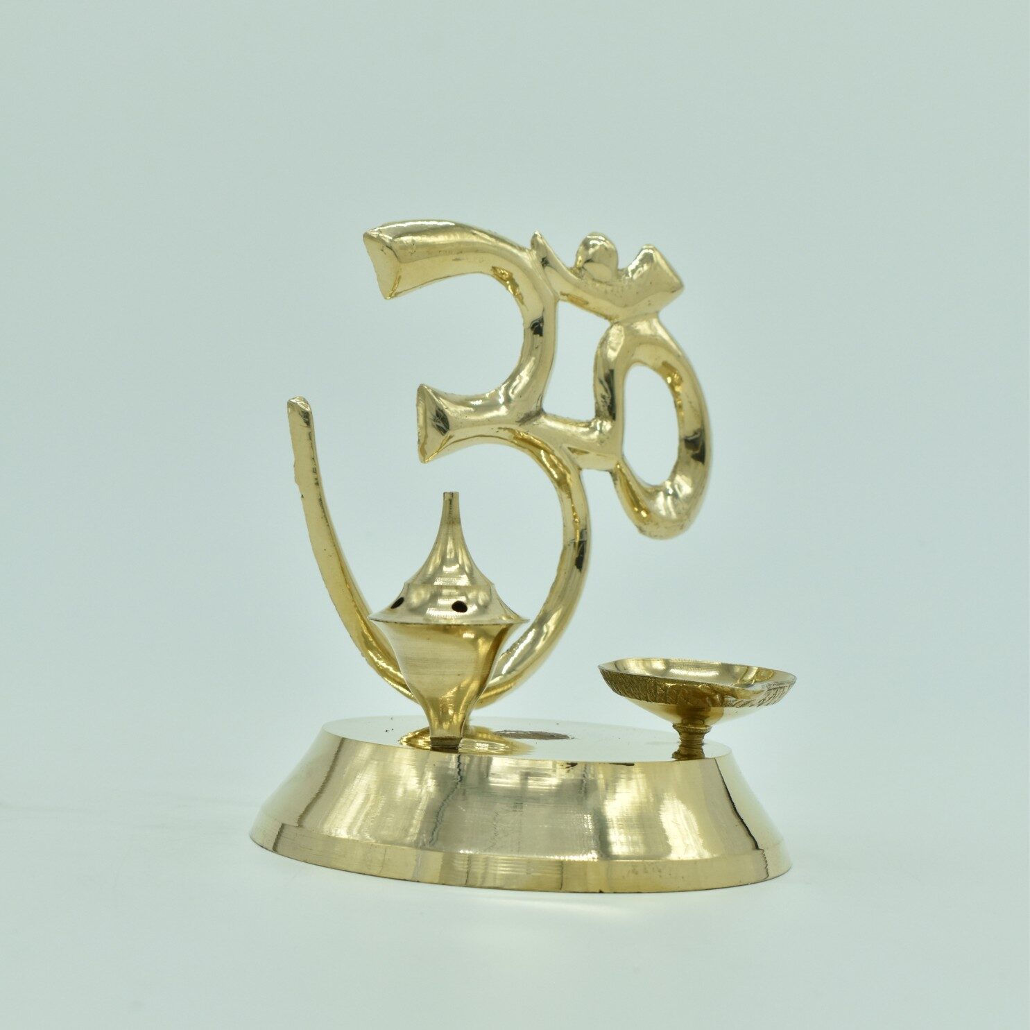 Artistic Om Diya with Incense Holder | Pure Brass Deepak | for Home, Office, Puja | Diwali Festival Gift Showpiece - Image 3