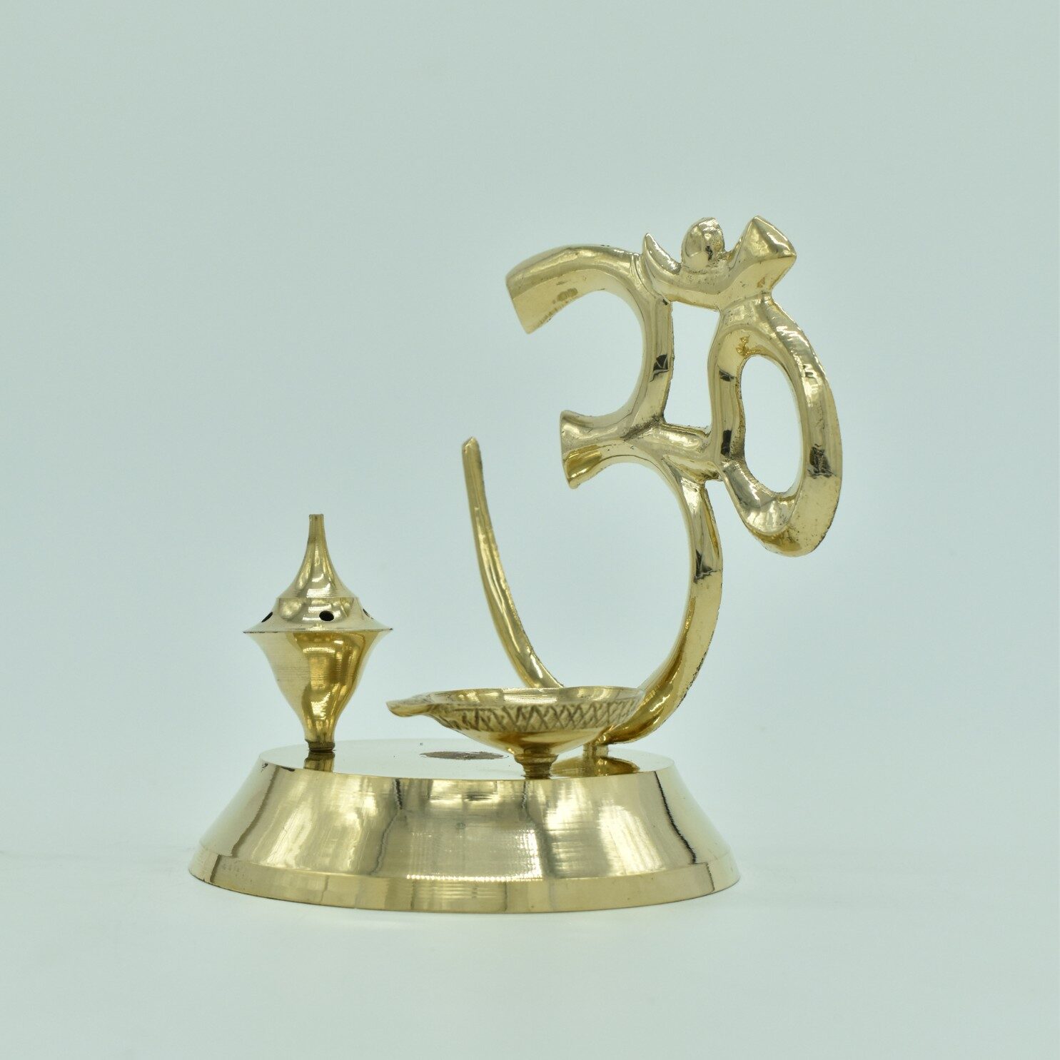 Artistic Om Diya with Incense Holder | Pure Brass Deepak | for Home, Office, Puja | Diwali Festival Gift Showpiece - Image 4