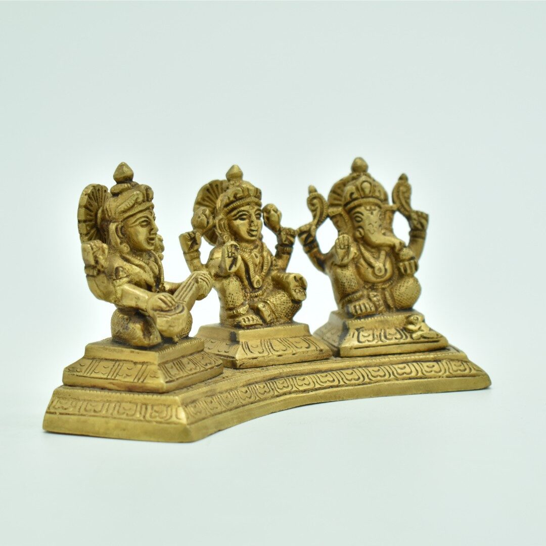 Prosperity & Wisdom Brass Set – Ganesh Lakshmi Saraswati - Image 2