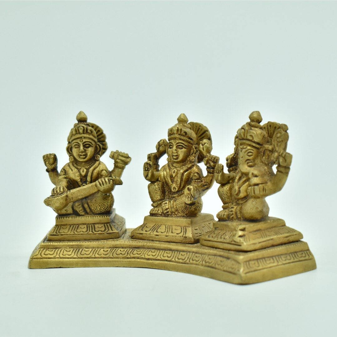 Prosperity & Wisdom Brass Set – Ganesh Lakshmi Saraswati - Image 3