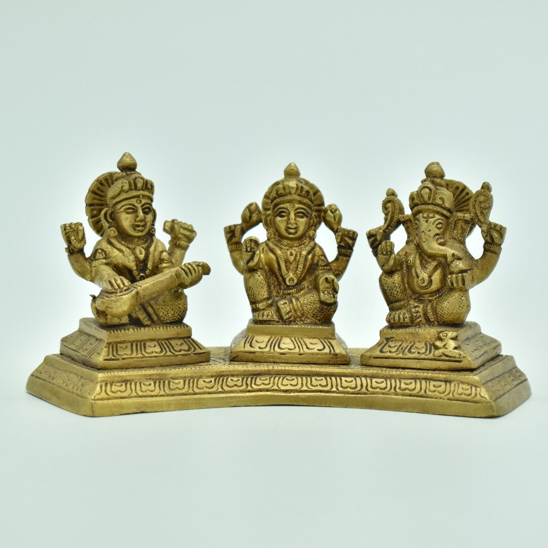 Prosperity & Wisdom Brass Set – Ganesh Lakshmi Saraswati - Image 4
