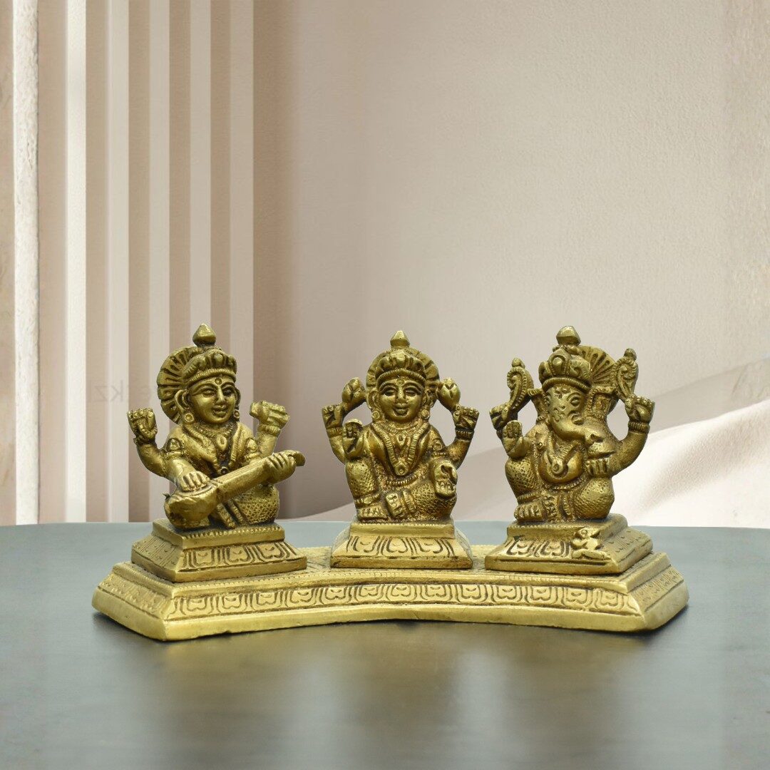 Prosperity & Wisdom Brass Set – Ganesh Lakshmi Saraswati