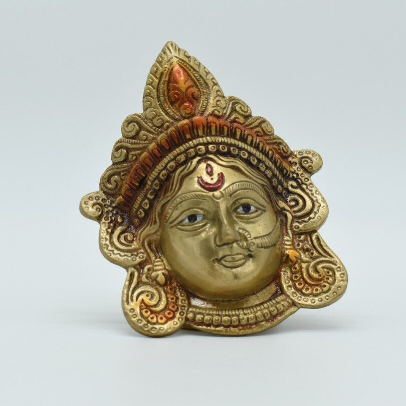 Brass Goddess Durga Face Mask | Durga Ji Wall Hanging | Durga Face Showpiece | Ma Durga | For Home, Office, Puja | Religious Figurines | Decorative Murti Gift - Image 2