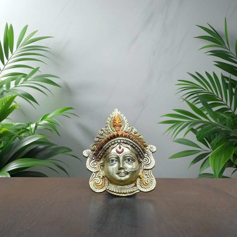 Brass Goddess Durga Face Mask | Durga Ji Wall Hanging | Durga Face Showpiece | Ma Durga | For Home, Office, Puja | Religious Figurines | Decorative Murti Gift