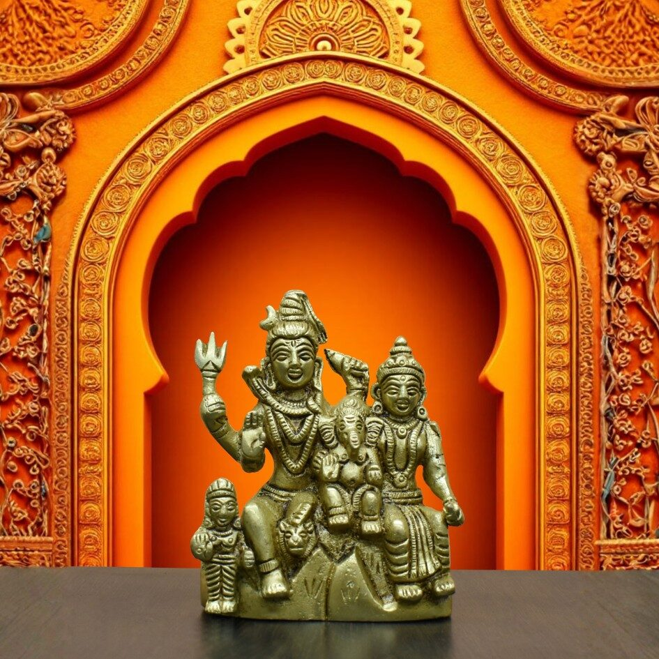 Lord Shiv Pariwar Brass Idol | Shiv Parvati Ji Metal Statue | Shiv Family Sculpture | for Home, Office, Puja | Religious Figurines | Decorative Murti Gift Showpiece
