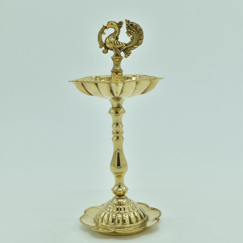 Handcrafted Brass Peacock Samai Oil Lamp Diya | Traditional South Indian Kuthu Vilakku for Home Temple, Vastu Pooja, Diwali, Daily Aarti & Festive Decor - Image 3