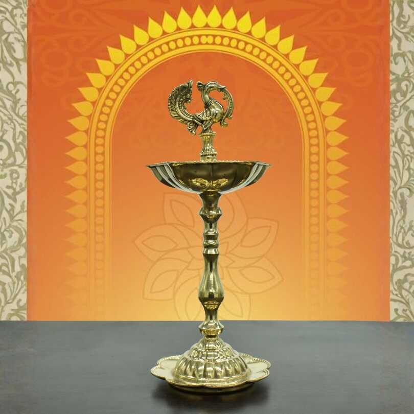 Handcrafted Brass Peacock Samai Oil Lamp Diya | Traditional South Indian Kuthu Vilakku for Home Temple, Vastu Pooja, Diwali, Daily Aarti & Festive Decor