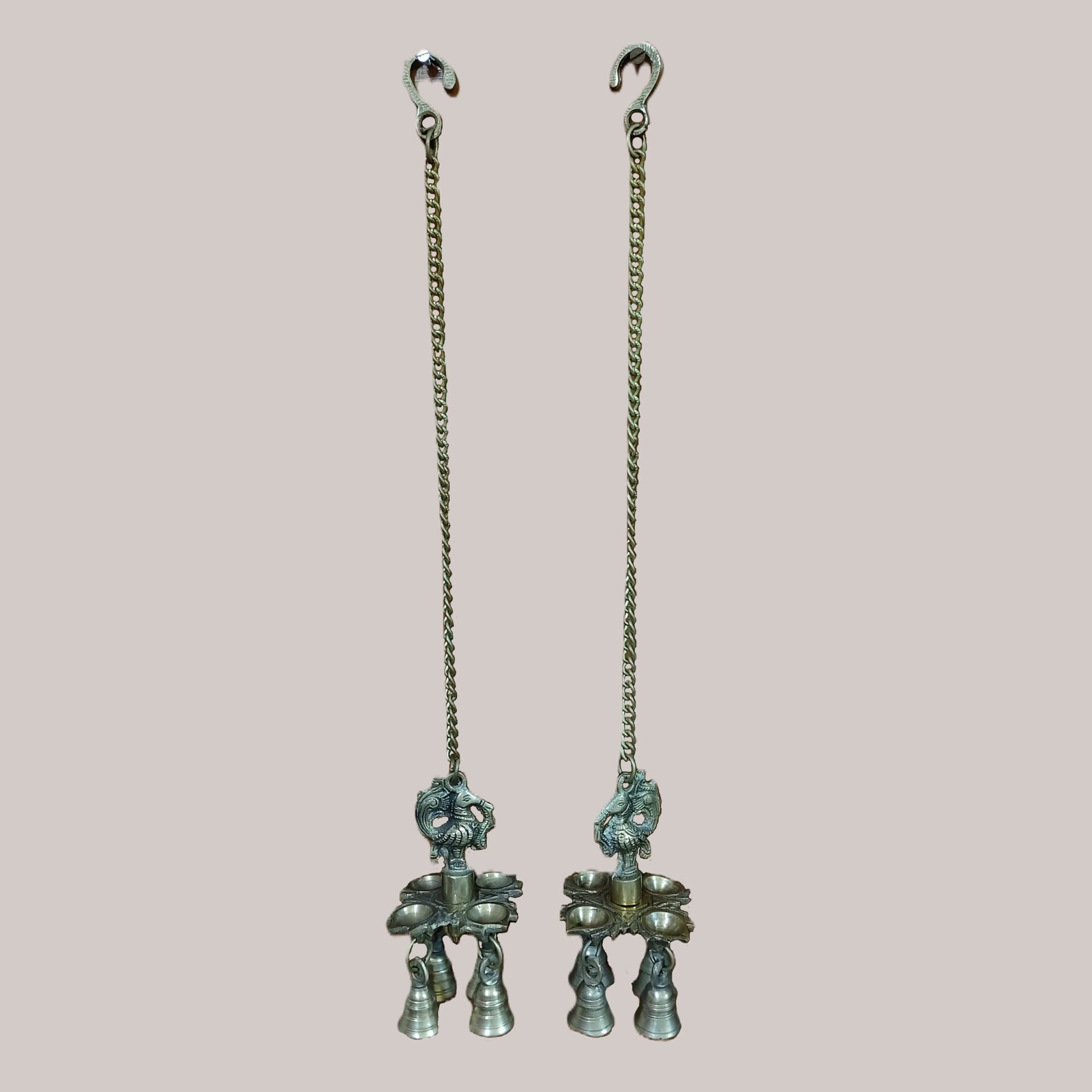 Handcrafted Brass Peacock Hanging Diya Pair with Bells | Vastu Temple Oil Lamp for Home Mandir, Entrance, Positive Energy, Diwali Decor & Festive Gifting - Image 5