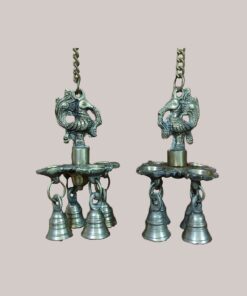 Handcrafted Brass Peacock Hanging Diya Pair with Bells | Vastu Temple Oil Lamp for Home Mandir, Entrance, Positive Energy, Diwali Decor & Festive Gifting