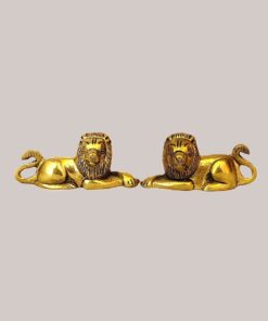 Handcrafted Brass Lion Pair Showpiece Set of 2 | Vastu Guardian Lion Statues for Protection, Courage, Authority, Main Door, Office Desk & Royal Home Decor
