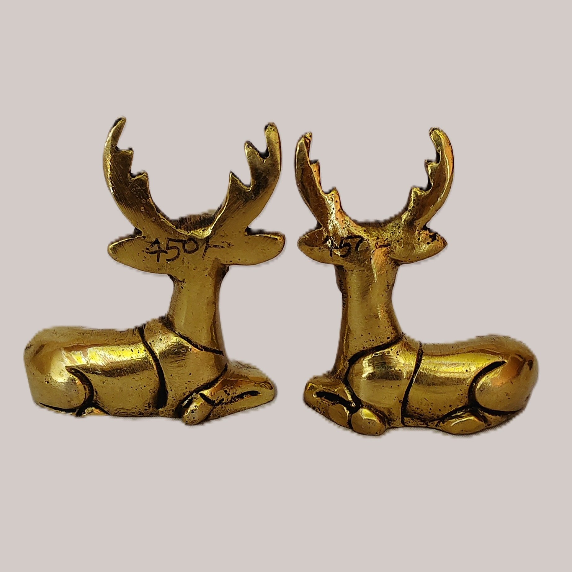 Handcrafted Brass Sitting Deer Pair with Antlers | Vastu Feng Shui Gentle Reindeer Showpiece Set for Home, Office, Table Decor & Auspicious Gifting - Image 4