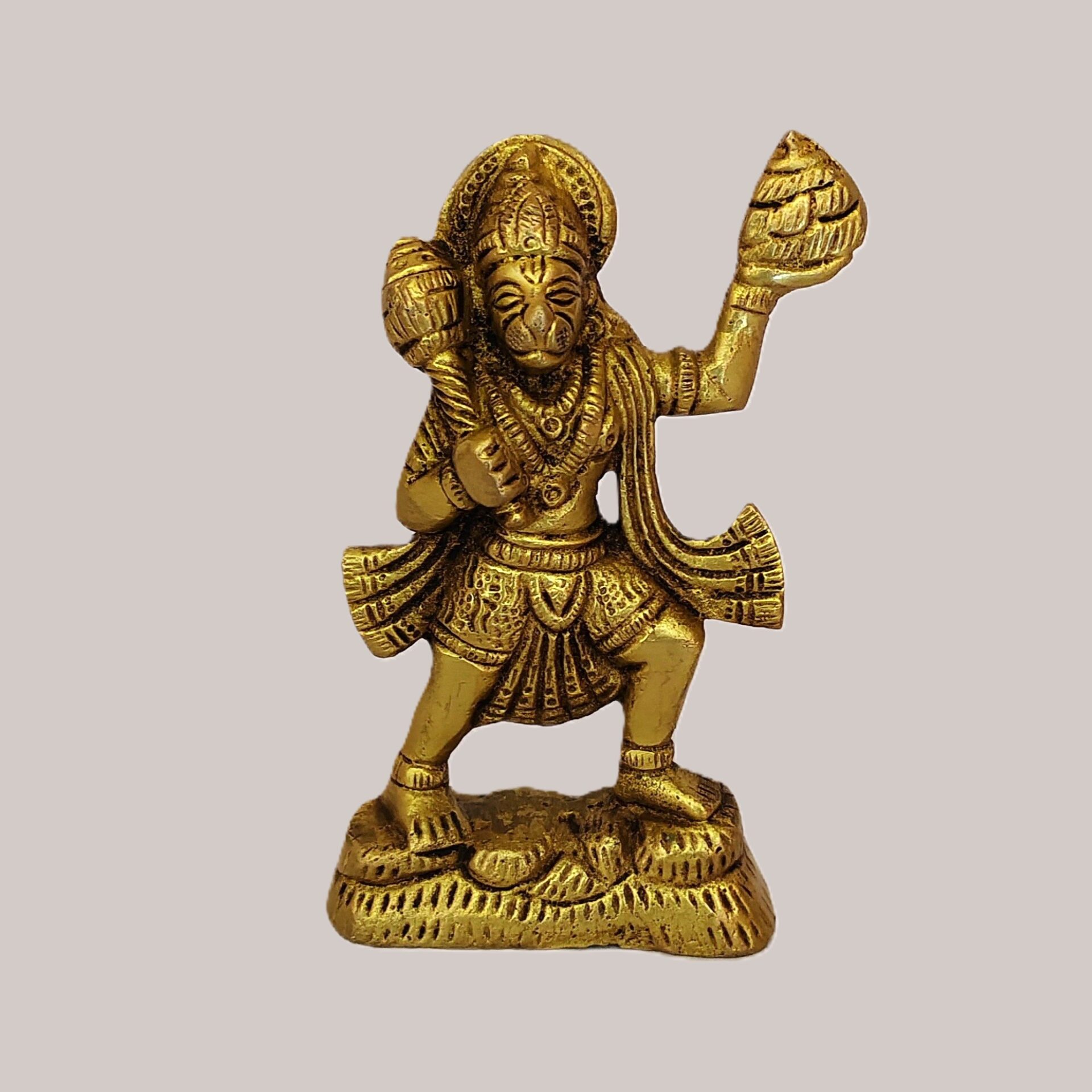 Lord Hanuman Lifting Mountain Brass Statue | Religious Murti for Temple, Office & Spiritual Décor - Image 2