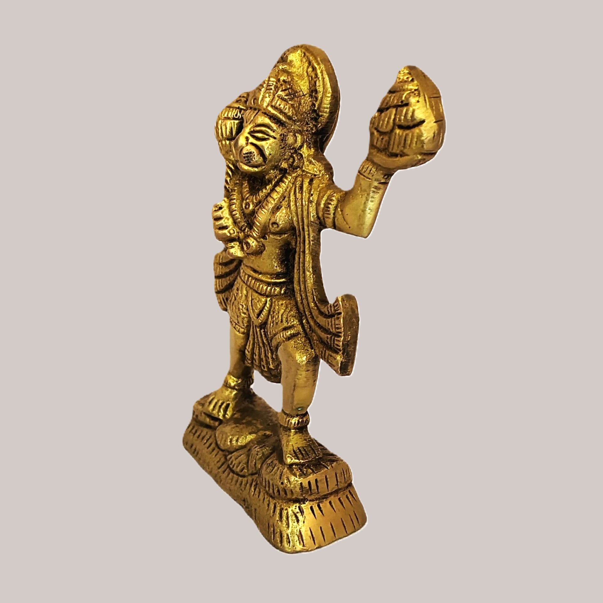 Lord Hanuman Lifting Mountain Brass Statue | Religious Murti for Temple, Office & Spiritual Décor - Image 4
