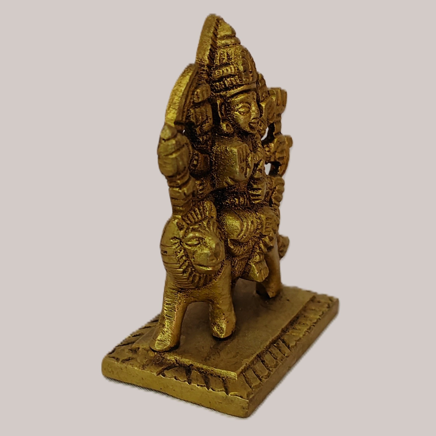 Handcrafted Small Brass Durga Maa Idol on Lion | Vastu Ashtabhuja Mahishasuramardini Devi Statue for Car Dashboard, Travel Puja, Protection & Navratri Gifting - Image 3