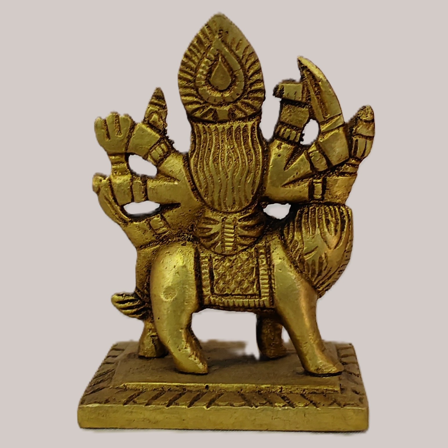 Handcrafted Small Brass Durga Maa Idol on Lion | Vastu Ashtabhuja Mahishasuramardini Devi Statue for Car Dashboard, Travel Puja, Protection & Navratri Gifting - Image 5
