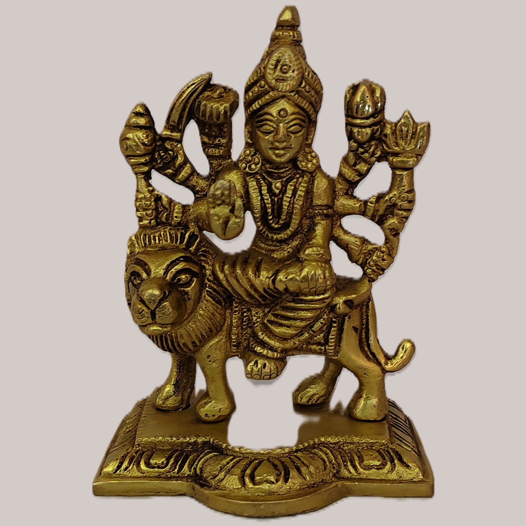 Handcrafted Brass Durga Maa Idol on Lion | Vastu Mahishasuramardini Ashtabhuja Devi Statue for Protection, Strength, Home Temple, Navratri Puja & Shakti Worship - Image 2