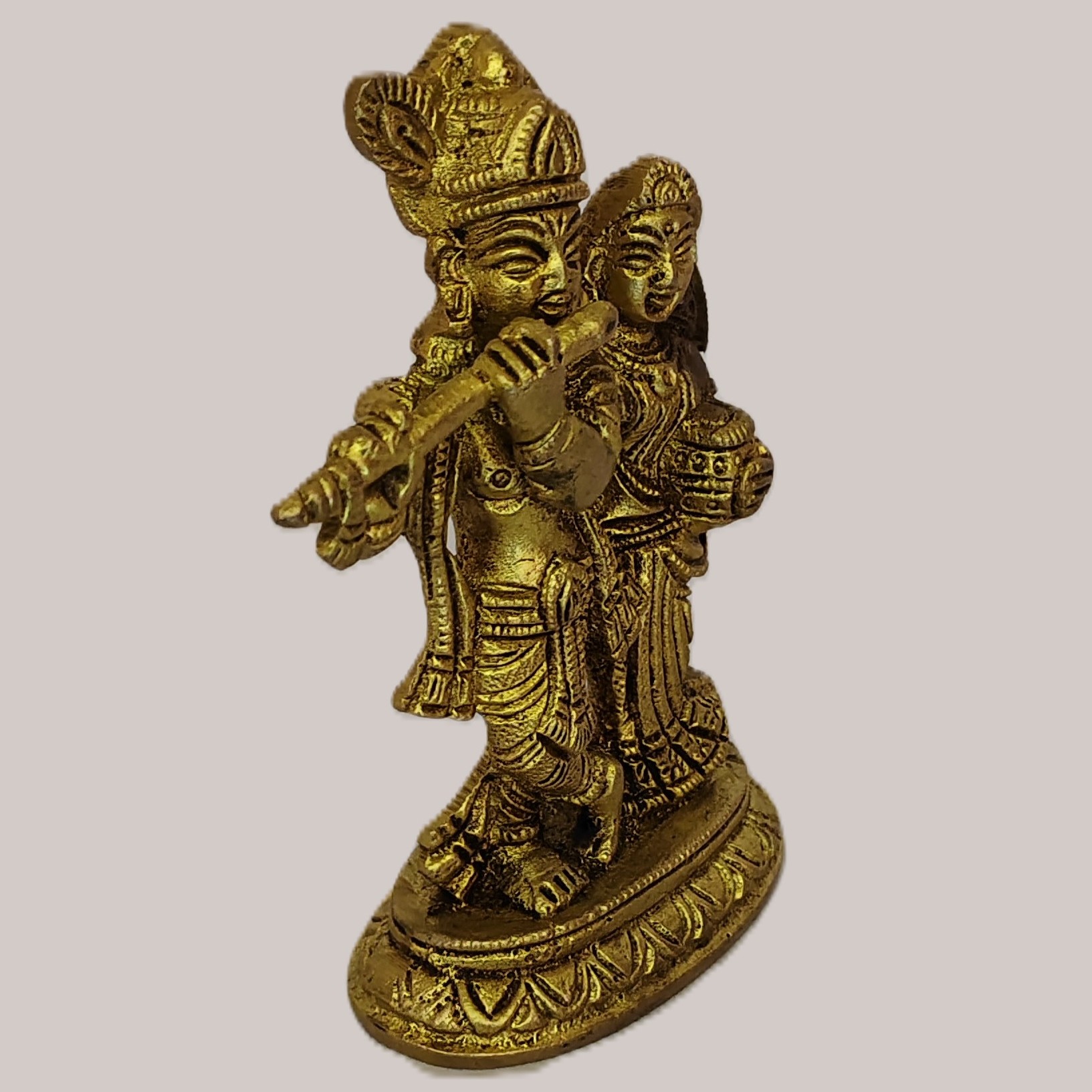 Handcrafted Small Brass Radha Krishna Idol | Vastu Divine Love Couple Murti for Car Dashboard, Home Temple, Marriage Harmony, Janmashtami Decor & Wedding Gift - Image 3