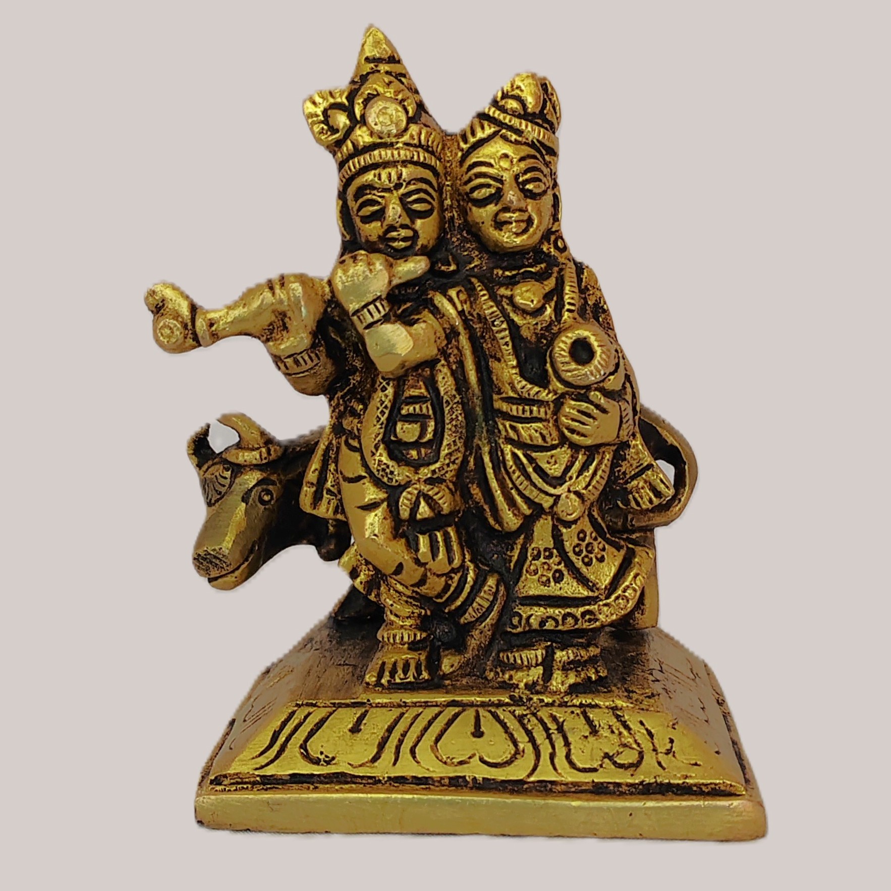 Handcrafted Brass Radha Krishna Idol – Flute Playing Krishna with Radha Statue for Home Décor, Pooja, Gift & Spiritual Decoration - Image 2