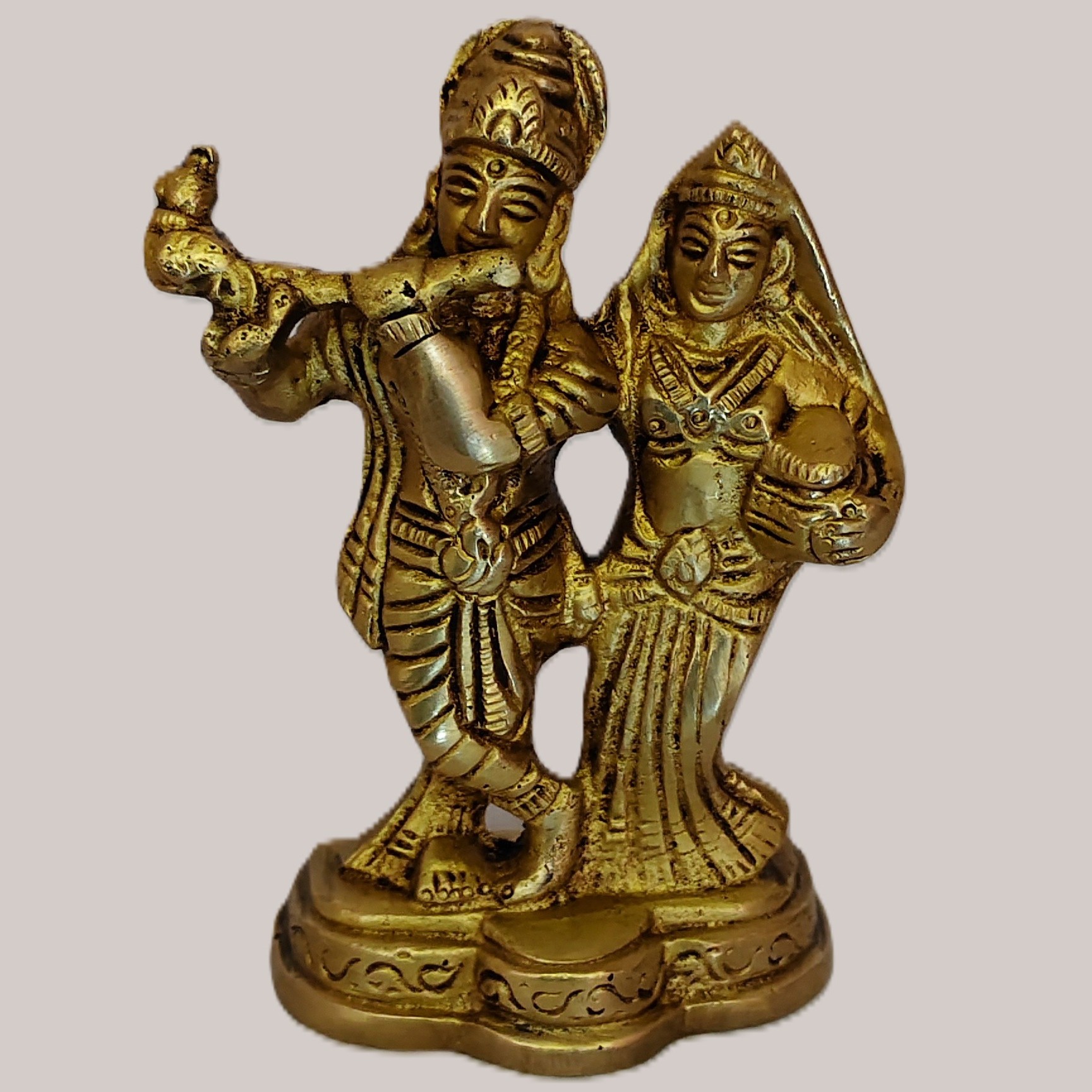 Handcrafted Brass Radha Krishna Idol – Compact Krishna Playing Flute with Radha Murti for Home Décor, Pooja Room, Gift & Spiritual Decoration - Image 2