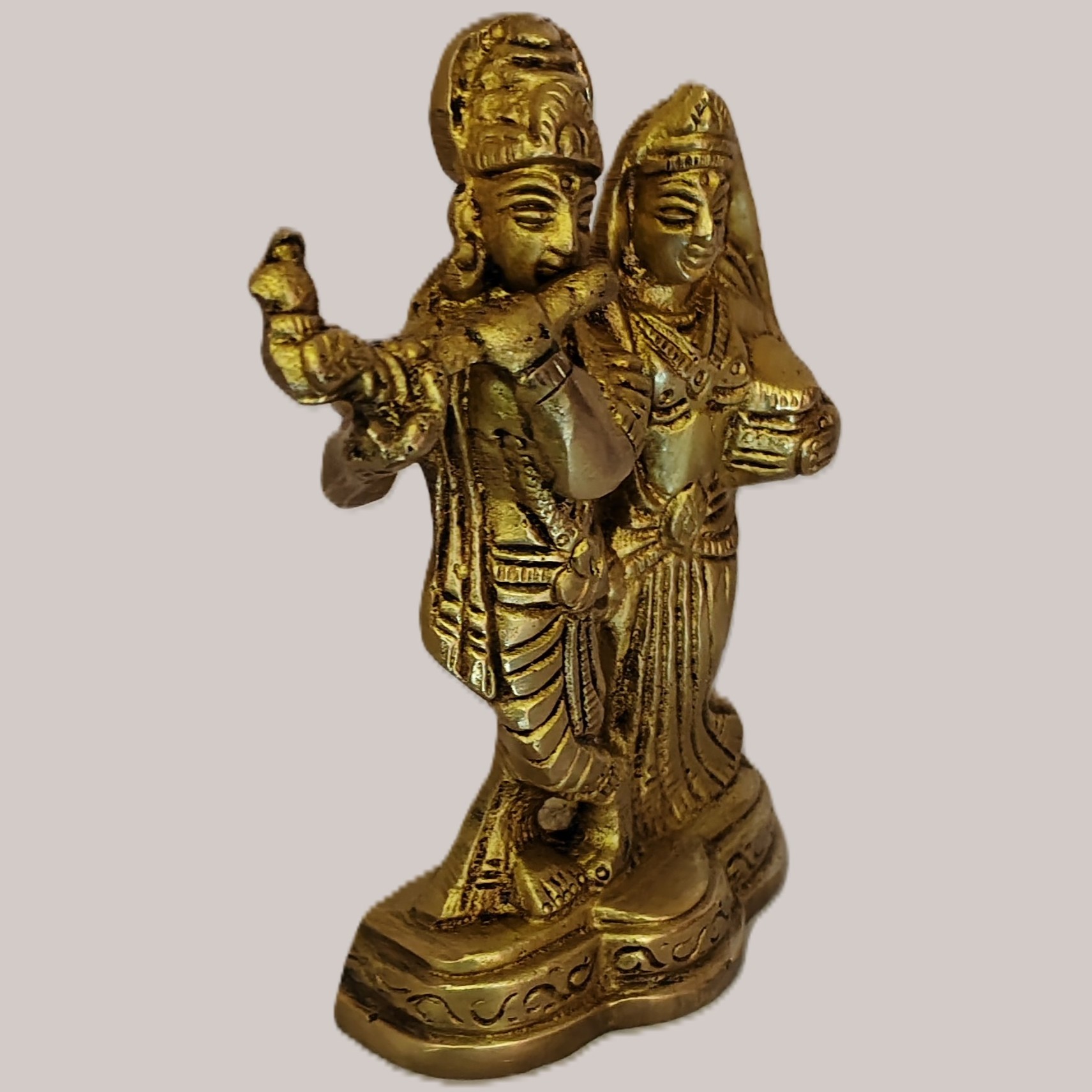 Handcrafted Brass Radha Krishna Idol – Compact Krishna Playing Flute with Radha Murti for Home Décor, Pooja Room, Gift & Spiritual Decoration - Image 3