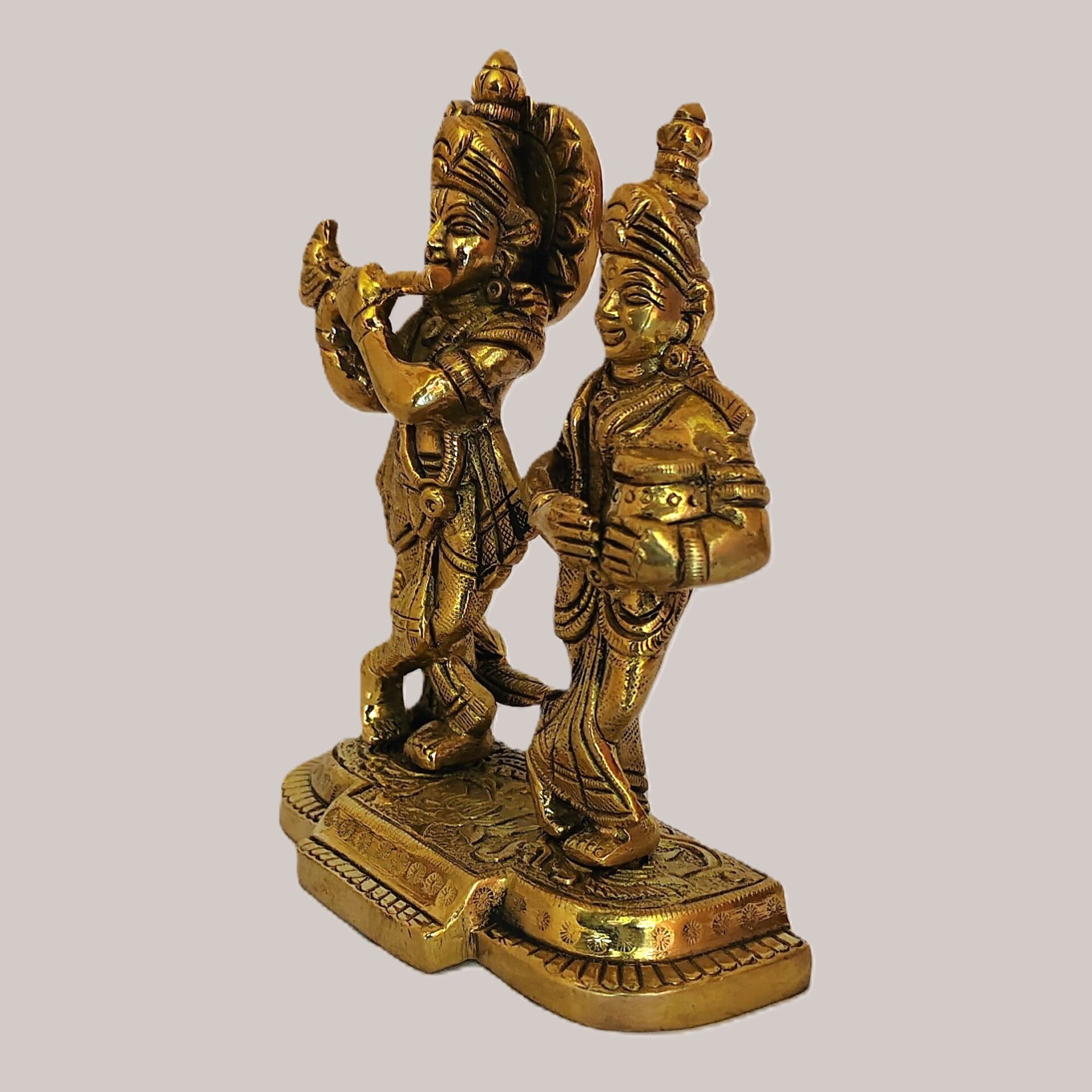 Handcrafted Brass Radha Krishna Idol with Peacock – Decorative Statue for Home, Temple, Pooja, Gift Item, Golden Finish - Image 4